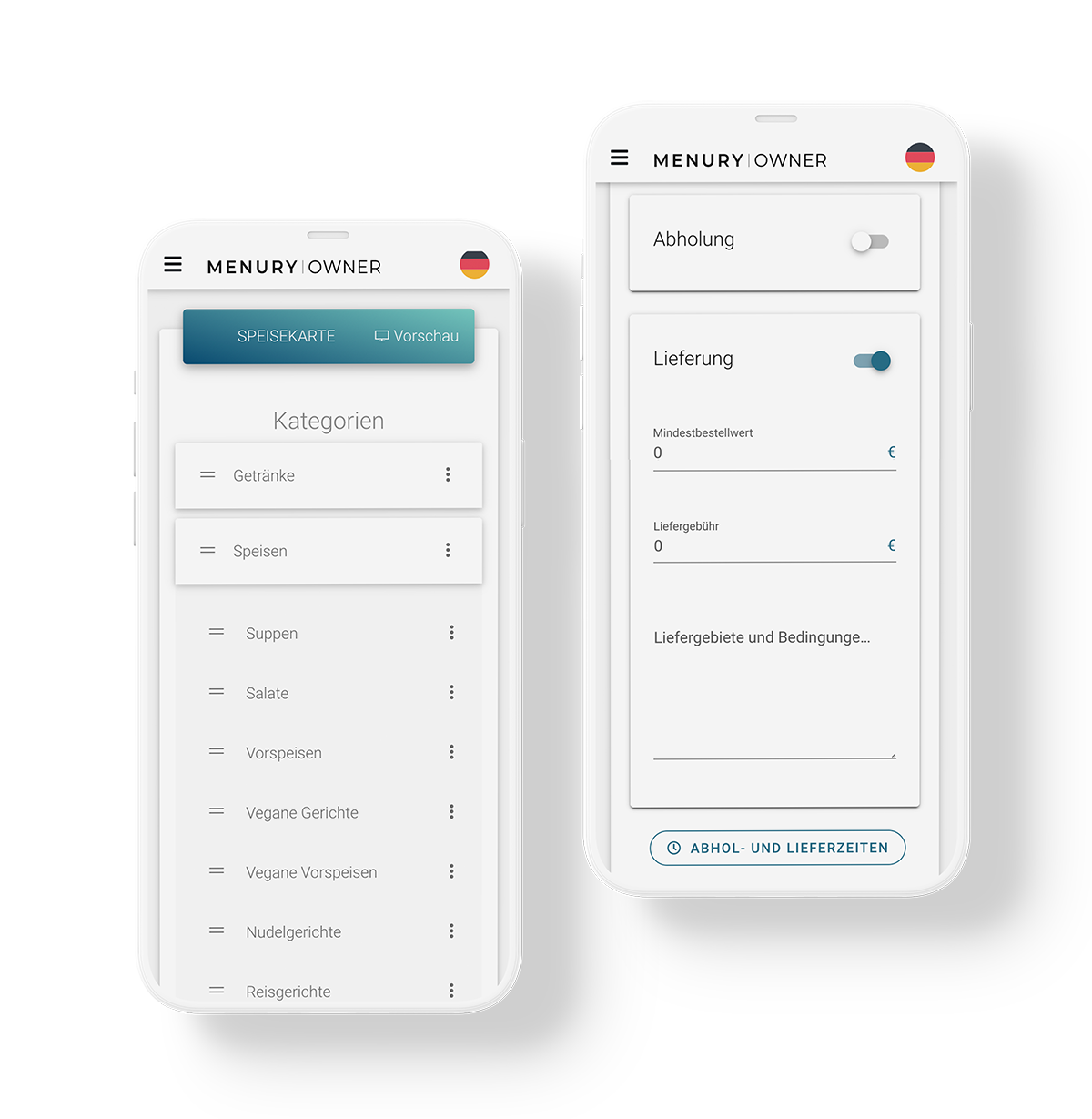 MENURY Restaurantportal Bestellsystem Einstellungen