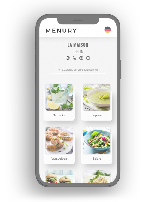 Smartphone mit einer digitalen Speisekarte für Hotels und Restaurants