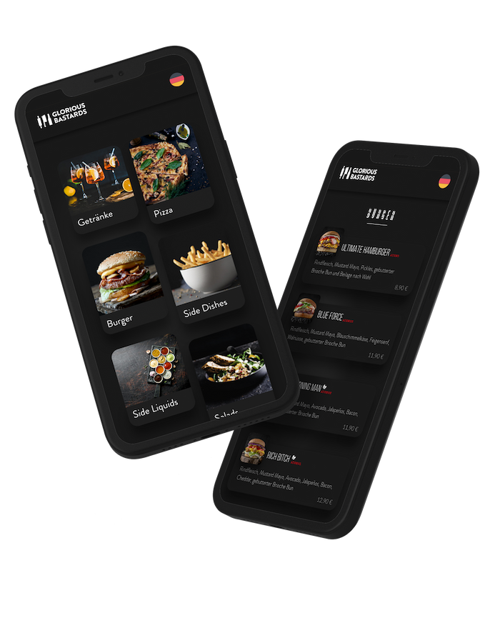Darstellung einer digitalen Speisekarte auf dem Smartphone