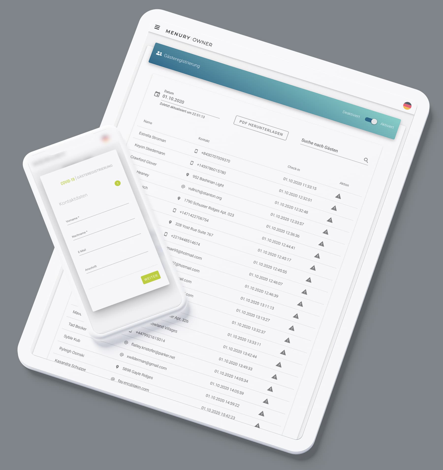 iPad mit COVID Gästeregistrierung zur Gästeerfassung